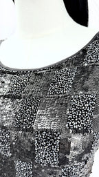 Beaded & Sequined Checkered Pattern Dress