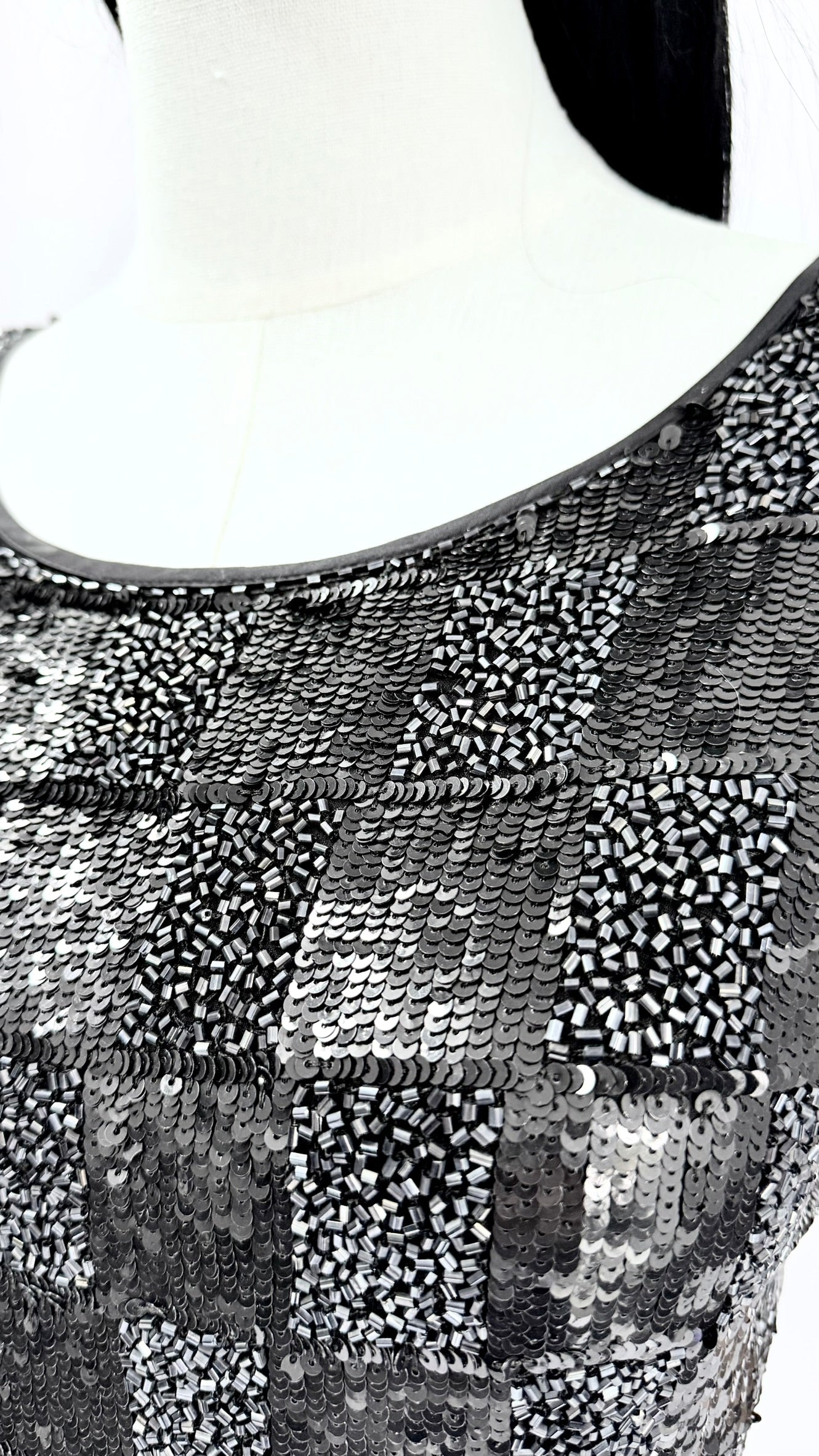 Beaded & Sequined Checkered Pattern Dress