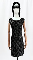 Beaded & Sequined Checkered Pattern Dress