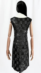 Beaded & Sequined Checkered Pattern Dress